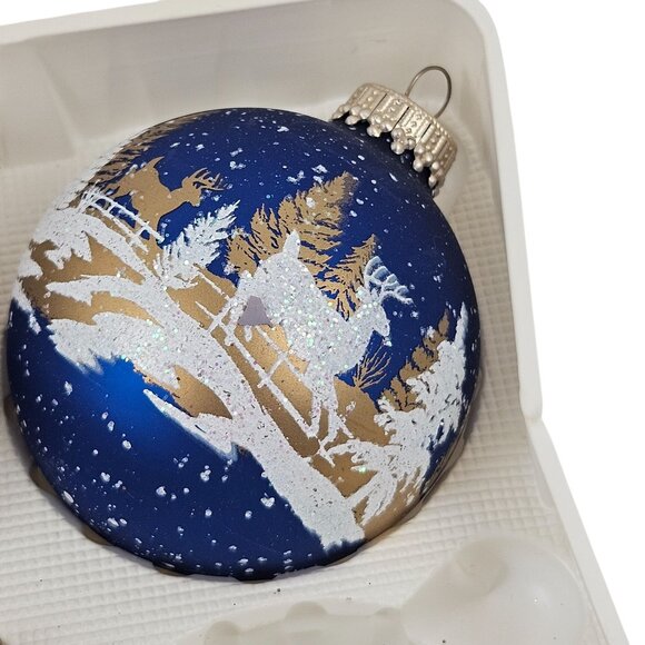Christmas By Krebs 4 Ornaments Burgundy Ribbon Trim Blue Reindeer Glitter - Picture 6 of 12